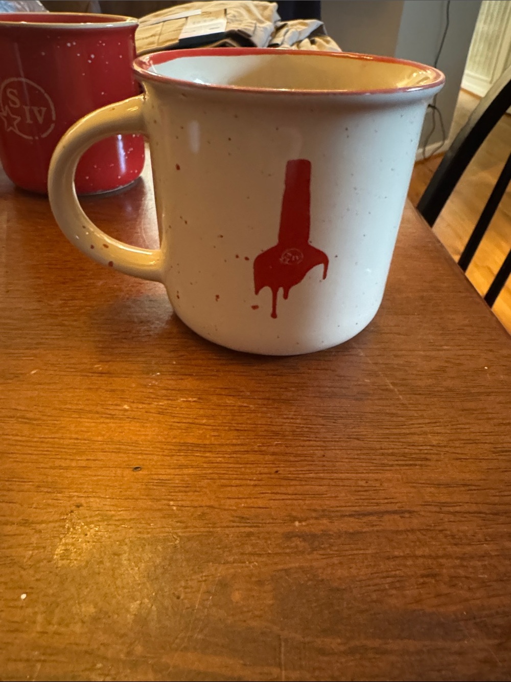 Red Accent White Ceramic Mug with Drip Graphic